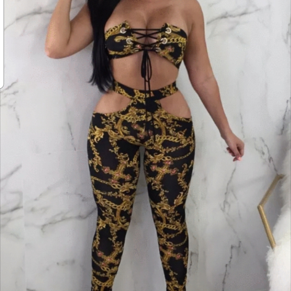 BLACK AND GOLD SEXY PANTS SET
